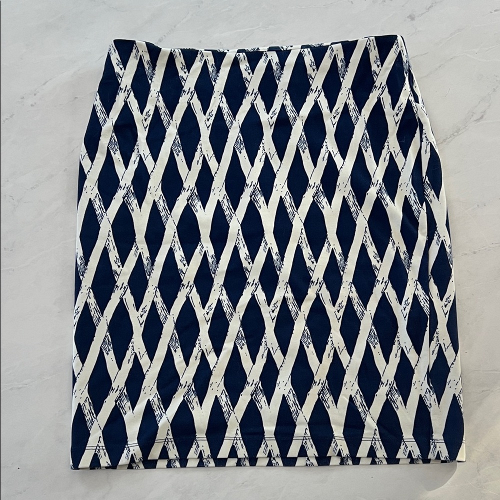J. McLaughlin Navy Blue White Diamond Pencil Skirt women’s 0